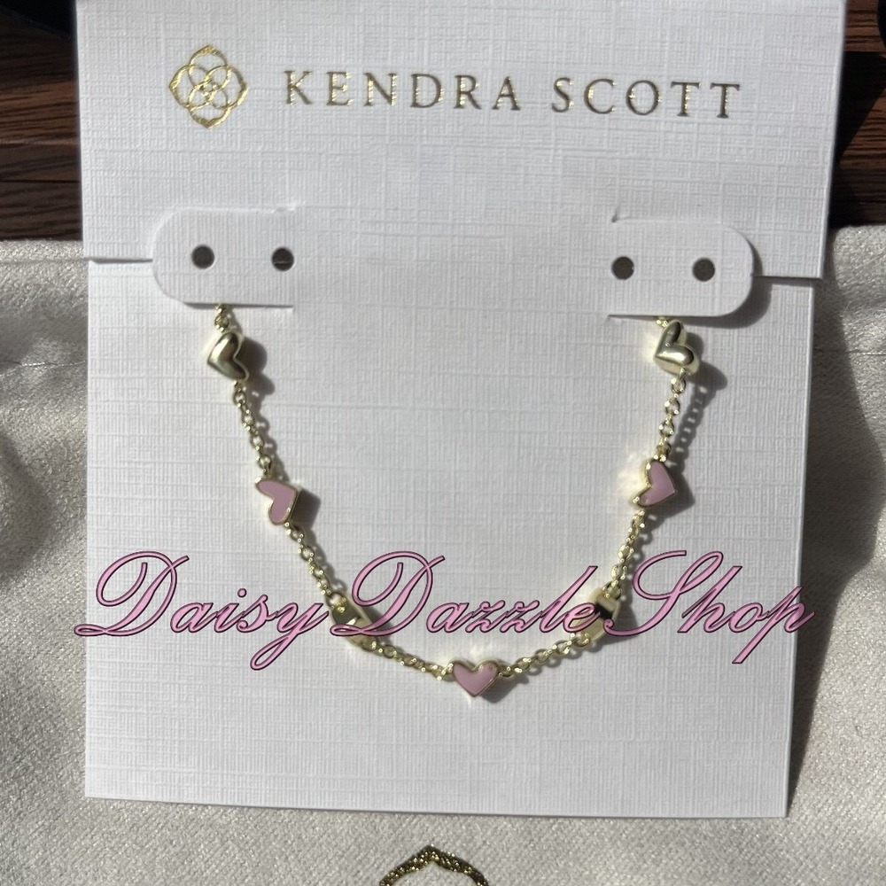 ✨New Kendra Scott Haven Heart Gold plated Chain Bracelet in Pink Enamel 💖